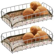 Kit 2 Cestas Retangulares 30x16cm Porta Pão Bolo Biscoito
