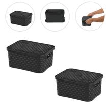 Kit 2 Cesto Caixa Organizadora Rattan 2 Litros Cor Preto