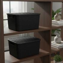 Kit 2 Cesto Caixa Organizadora Tampa Multiuso 15x22x32 Preto Lisa Kit 2 Cesto Caixa Organizadora Tampa Multiuso 15x22x32 Preto Lisa