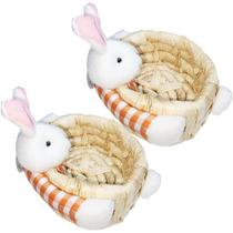 Kit 2 Cesto Com Coelhinho De Páscoa Decoração Em Palha Wincy
