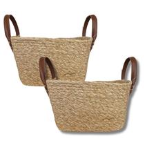 Kit 2 cesto de fibra natural c/ alca 25x16x15 cm mocca