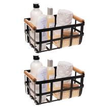 Kit 2 Cesto De Metal Alca De Bambu 25X16X15Cm Preto Kit 2 Cesto De Metal Alca De Bambu 25X16X15Cm Preto