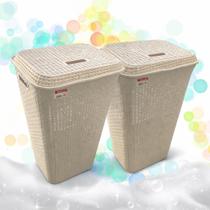 Kit 2 Cesto De Roupas Sujas 72L Rattan Roupeiro Gigante Super Resistente para Lavanderia Banheiro