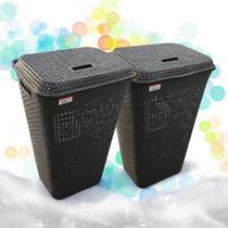 Kit 2 Cesto De Roupas Sujas 72L Rattan Roupeiro Gigante Super Resistente para Lavanderia Banheiro