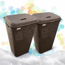 Kit 2 Cesto De Roupas Sujas 72L Rattan Roupeiro Gigante Super Resistente para Lavanderia Banheiro