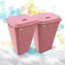 Kit 2 Cesto De Roupas Sujas 72L Rattan Roupeiro Gigante Super Resistente para Lavanderia Banheiro