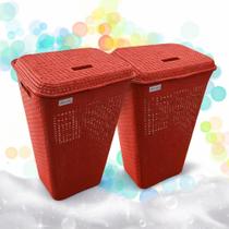 Kit 2 Cesto De Roupas Sujas 72L Rattan Roupeiro Gigante Super Resistente para Lavanderia Banheiro