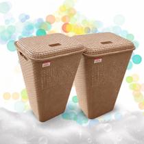 Kit 2 Cesto De Roupas Sujas 72L Rattan Roupeiro Gigante Super Resistente para Lavanderia Banheiro Multiuso Premium