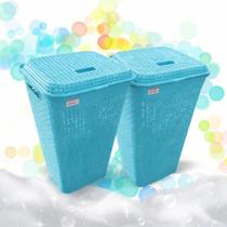 Kit 2 Cesto De Roupas Sujas 72L Rattan Roupeiro Gigante Super Resistente para Lavanderia Banheiro Multiuso Premium