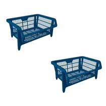 Kit 2 Cesto Empilhavel Expositor Organizador Plástico Azul Kit 2 Cesto Empilhavel Expositor Organizador Plástico Azul
