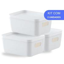 Kit 2 Cesto Idealle Organizador C/ Tampa Multiuso Branco