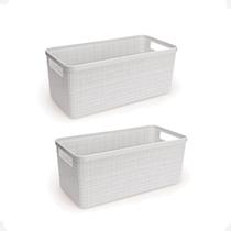 Kit 2 Cesto Juta Organizador Alongado Medio Decoração Branco 3,7L Kit 2 Cesto Juta Organizador Alongado Medio Decoração Branco 3,7L