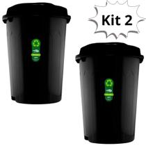 Kit 2 Cesto Lixeira Redonda M 30 Litros Resistente Com Tampa Pegadores Laterais Para Empresas Indústrias Condomínios Esc