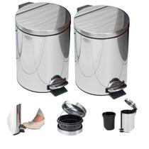 Kit 2 Cesto Lixo Lixeira 5 Litros 100% Inox Pedal Banheiro - Mandacaru Express