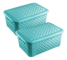 Kit 2 Cesto Multiuso Grande Retangular Organizador Azul