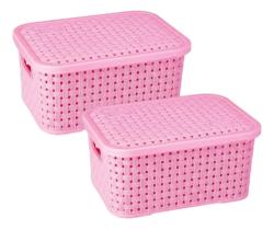 Kit 2 Cesto Multiuso Grande Retangular Organizador Rosa