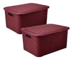 Kit 2 Cesto Multiuso Grande Retangular Organizador Vermelho