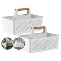 Kit 2 Cesto Organizador Multiuso Alça Bambu 8L Lavanderia Branco