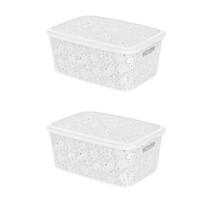 Kit 2 Cesto Organizador Multiuso Floral 2,2L Decorativo Moderno Branco