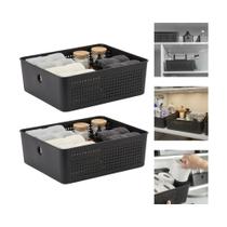 Kit 2 Cesto Organizador Para Lavanderia 5,4l Multiuso Preto Flow Ou Kit 2 Cesto Organizador Para Lavanderia 5,4l Multiuso Preto Flow Ou