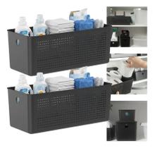 Kit 2 Cesto Organizador Para Lavanderia 6,6l Multiuso Preto Flow Kit 2 Cesto Organizador Para Lavanderia 6,6l Multiuso Preto Flow