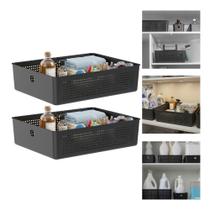 Kit 2 Cesto Organizador Para Lavanderia 8,2l Multiuso Preto Flow Ou Kit 2 Cesto Organizador Para Lavanderia 8,2l Multiuso Preto Flow Ou