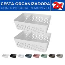 Kit 2 Cesto Organizador Rattan c/ Divisória Removível 17x11