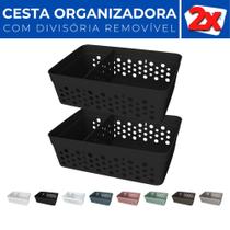 Kit 2 Cesto Organizador Rattan c/ Divisória Removível 17x11