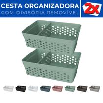 Kit 2 Cesto Organizador Rattan c/ Divisória Removível 17x11