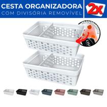 Kit 2 Cesto Organizador Rattan c/ Divisória Removível 17x11