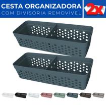 Kit 2 Cesto Organizador Rattan c/ Divisória Removível 23x8