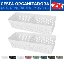 Kit 2 Cesto Organizador Rattan c/ Divisória Removível 23x8