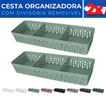 Kit 2 Cesto Organizador Rattan c/ Divisória Removível 34x11