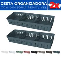 Kit 2 Cesto Organizador Rattan c/ Divisória Removível 34x11