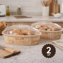 Kit 2 Cesto Porta Pão Tampa Serve Pães Mesa Posta Cozinha Café da Manha Capacidade 3,15L