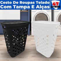 Kit 2 Cesto Retangular Com Tampa Roupas Sujas Banheiro e Lavanderia 55 cm