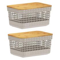 Kit 2 Cestos 2,5L Organizador OU Grid com Tampa de Bambu Kit 2 Cestos 2,5L Organizador OU Grid com Tampa de Bambu