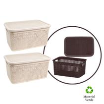 Kit 2 Cestos, Caixa Organizadora 7,5 Litros com Tampa