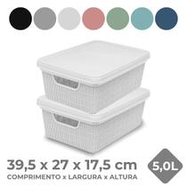 Kit 2 Cestos Caixa Organizadora c/ Tampa 28x19 5L Gaveta Armário Organização de Casa Lavanderia