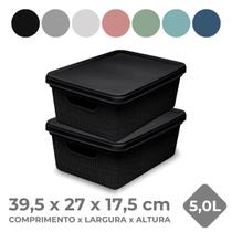 Kit 2 Cestos Caixa Organizadora c/ Tampa 28x19 5L Gaveta Armário Organização de Casa Lavanderia Kit 2 Cestos Caixa Organizadora c/ Tampa 28x19 5L Gaveta Armário Organização de Casa Lavanderia