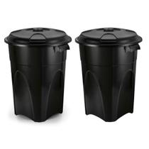 Kit 2 Cestos de Lixo 100 Litros Reforçado Com Alça e Tampa Preto 238 Injeplastec Kit 2 Cestos de Lixo 100 Litros Reforçado Com Alça e Tampa Preto 238 Injeplastec