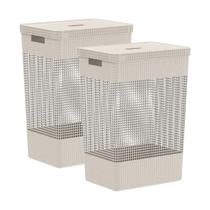 Kit 2 Cestos de Roupas Grid com Tampa 49L Chumbo Ou