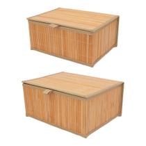 Kit 2 Cestos Decorativos Organizadores Multiuso Em Bambu Natural Com Tampa Cesto M e Cesto G Kit 2 Cestos Decorativos Organizadores Multiuso Em Bambu Natural Com Tampa Cesto M e Cesto G