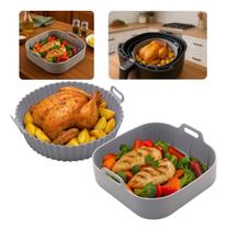 Kit 2 Cestos Formas De Air Fryer Silicone Quadrada e Redonda Kit 2 Cestos Formas De Air Fryer Silicone Quadrada e Redonda