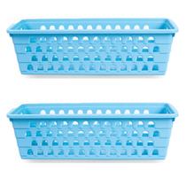 Kit 2 Cestos Multiuso Comprido Retangular Azul 28x11x8 Cm 123Organizei