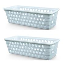 Kit 2 Cestos Multiuso Comprido Retangular Branco 28x11x8 Cm 123Organizei