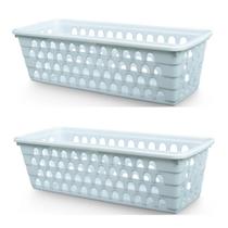 Kit 2 Cestos Multiuso Comprido Retangular Branco 28x11x8 Cm 123Organizei