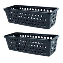 Kit 2 Cestos Multiuso Comprido Retangular Preto 28x11x8 Cm 123Organizei Kit 2 Cestos Multiuso Comprido Retangular Preto 28x11x8 Cm 123Organizei