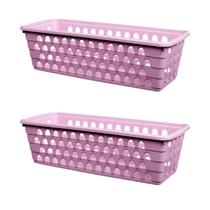 Kit 2 Cestos Multiuso Comprido Retangular Rosa 28x11x8 Cm 123Organizei