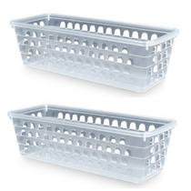 Kit 2 Cestos Multiuso Comprido Retangular Transparente 28x11x8 Cm 123Organizei